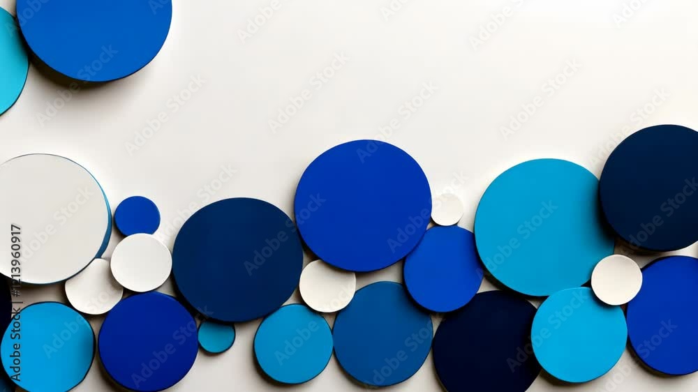 Poster blue and white pattern of circles is displayed on a white background. the circles are of various siz