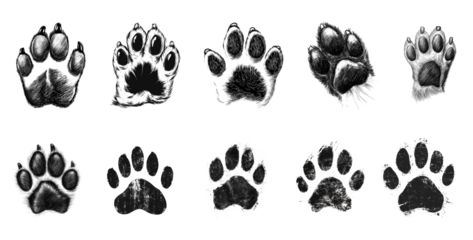 Grunge Style Dog Pawprint Illustration Set 