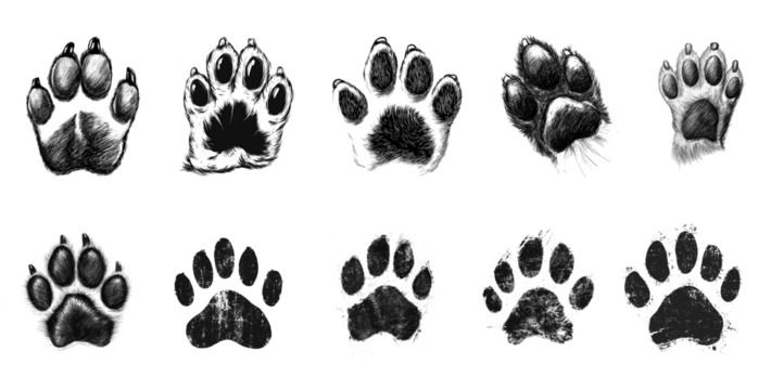 Grunge Style Dog Pawprint Illustration Set 