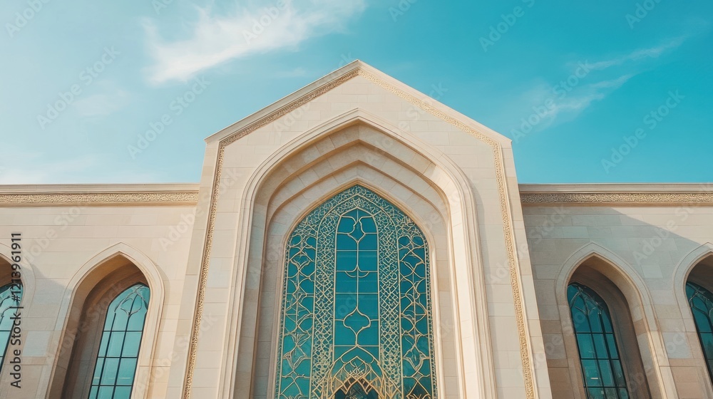 Poster elegant mosque facade with intricate window design