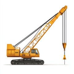 Crawler Crane isolated on white background. Crane icon. Heavy Machinery isolated on white. Construction Crane. Crawler Crane Design Element. Crane Vehicle Isolated for Designers.	