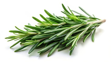 Fresh rosemary leaves isolated on a white background with a subtle texture, showcasing its aromatic properties and versatility in cooking , herbal spices, rosemary leaf
