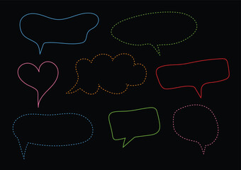 Cute handwritten line colorful speech bubble on a black background. For cover book, business, card, web, and poster.