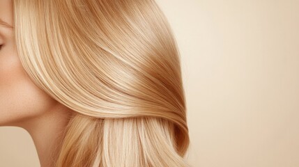 Fototapeta premium Smooth, flowing blonde hair against soft, warm background create