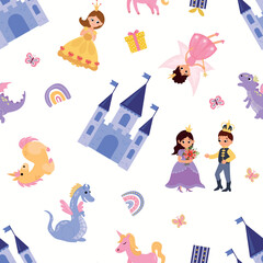 Seamless pattern with princesses. Design for fabric, textile, wallpaper, packaging	