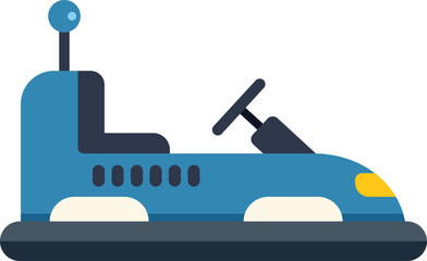 Illustration featuring a blue bumper car, evoking childhood memories and the excitement of amusement parks