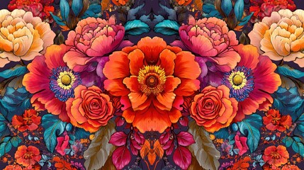 Vibrant Floral Bouquet Painting Colorful Roses And Peonies