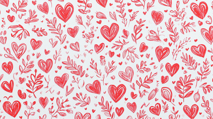 Romantic Red Hearts and Floral Pattern Design