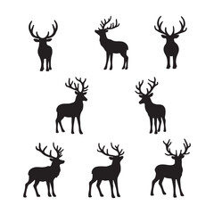  Deer silhouette set of vector with white background