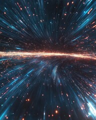 Naklejka premium Abstract Light Stream Tunnel with Blue and Orange Streaks, Digital Motion Background.