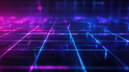 Futuristic grid network glowing neon city background