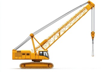 Crawler Crane isolated on white background. Crane icon. Heavy Machinery isolated on white. Construction Crane. Crawler Crane Design Element. Crane Vehicle Isolated for Designers.	