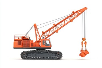 Crawler Crane isolated on white background. Crane icon. Heavy Machinery isolated on white. Construction Crane. Crawler Crane Design Element. Crane Vehicle Isolated for Designers.	