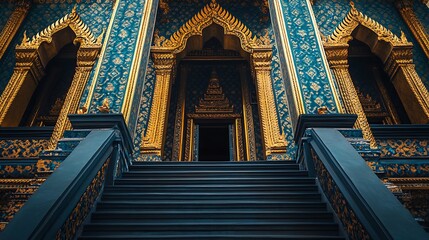 Obraz premium Traditional Thai temple with sacred patterns on the doorways and arches