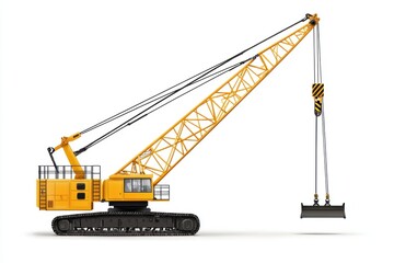 Crawler Crane isolated on white background. Crane icon. Heavy Machinery isolated on white. Construction Crane. Crawler Crane Design Element. Crane Vehicle Isolated for Designers.	