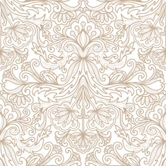 Damask style pattern, paisley floral pattern, white and beige colors. Seamless floral pattern-622.