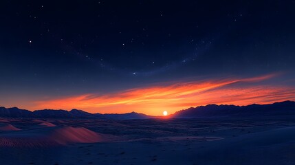 A solar eclipse darkening the desert, with a dramatic