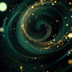 Obraz premium Emerald Swirl with Gold Glittering Bokeh Abstract Background.