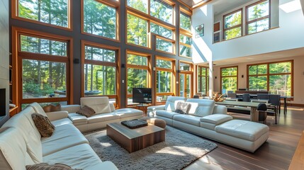 Spacious living room with contemporary furniture and large windows
