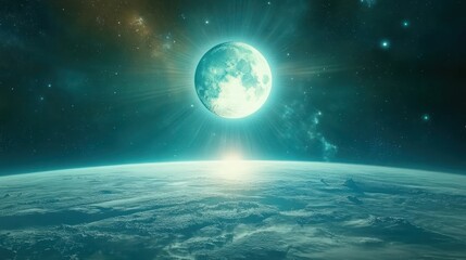 Celestial Body Sunrise Over An Alien Planet