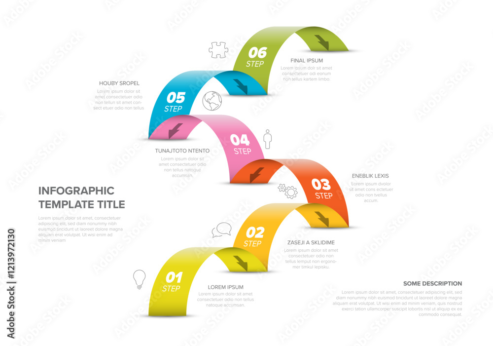 Poster this infographic image displays a six-step process with vibrant, overlapping jumps, each step number