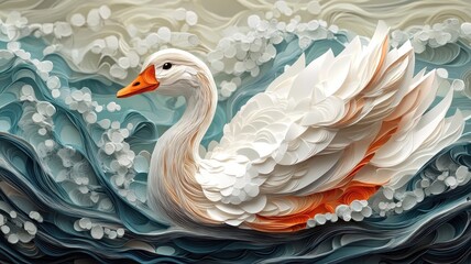 Fototapeta premium A goose illustrated in paper art style with layered textures and soft colors, creating a handcrafted feel.