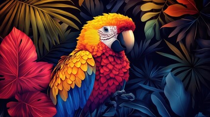 Obraz premium Parrot with a playful textured pattern, dynamic shapes, and vibrant colors, creating an engaging illustration.