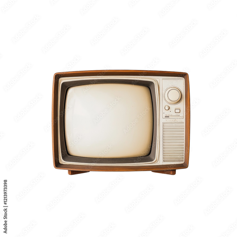 Poster a top-down view of an old vintage television set with a blank screen showing its classic retro desig