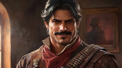 A Handsome Western Man With A Mustache Smiles
