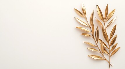Golden Olive Branches on White Background