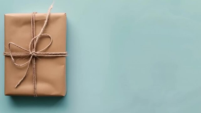 Elegant Brown Wrapped Gift Package on Blue Background