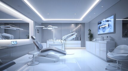 Modern dental surgery interior, x-ray display, waiting area