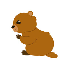 Groundhog Day. Cute Marmot. Groundhog. Spring is on the way! Marmot . Vector illustration, banner design with funny character isolated on white background. Flat design.