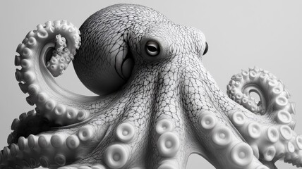 Obraz premium An octopus against a minimal background, focusing on its intricate details and unique design in a clean and uncluttered composition.