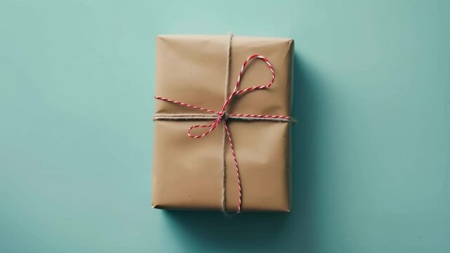 Stylish Brown Package Wrapped with Twine on Light Background