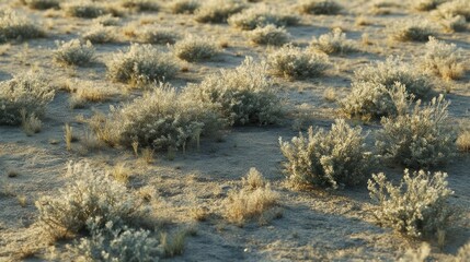 Desert Shrubbery Landscape Golden Hour Sunlight