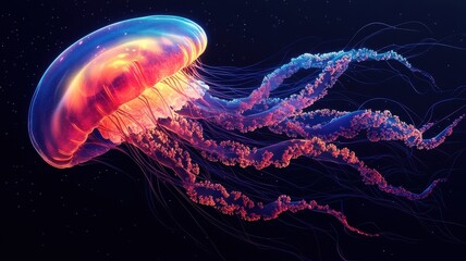A stylized jellyfish illustration, highlighting unique shapes and bold colors to create a modern and visually striking appearance.