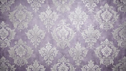 Distressed vintage wallpaper with a subtle violet hue and intricate silver patterns, wallpaper, luxury