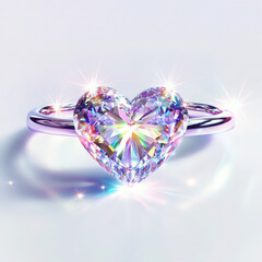 Holographic heart-shaped diamond ring with a sparkling gemstone, perfect for Valentine's Day designs. Ideal for digital art, romantic-themed crafts, and wedding-related projects.