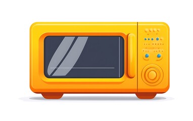 Cartoon Yellow Microwave, Kitchen Appliance, Illustration, Flat Design, Stock Photo