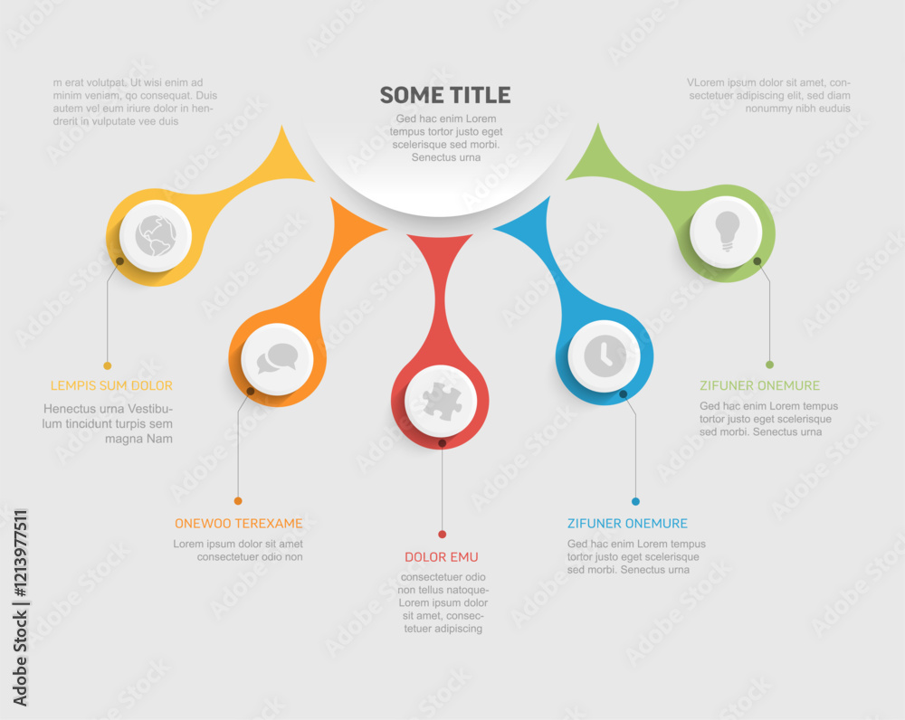 Poster a colorful infographic features five branches with icons and informational text. each branch is uniq