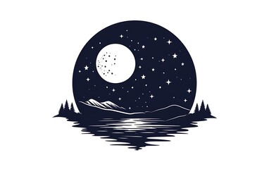 Night landscape moon silhouette graphic design
