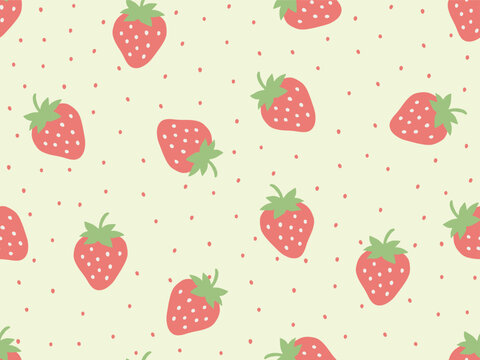 STRAWBERRY SEAMLESS PATTERN WITH POLKA DOT ALL OVER PRINT VECTOR ILLUSTRATION