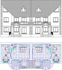 vector illustration design image detail building plan of a holiday villa house with classic vintage style.eps