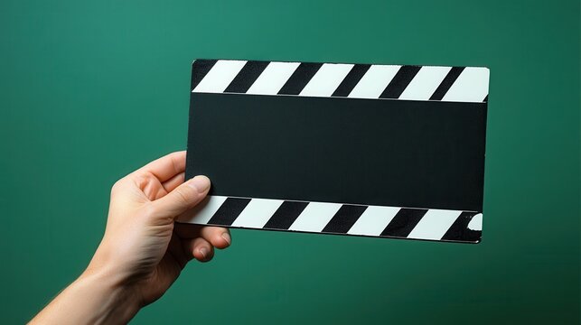 Creating cinematic moments with a clapperboard on a green background during a filmmaking session. Generative AI