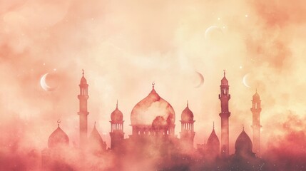 Mosque Silhouette Under a Starry Sky at Dusk