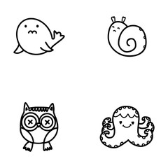 cute animal child logo, line art abstract style