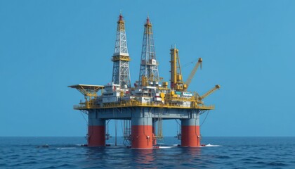Offshore oil rig in the ocean under a clear sky
