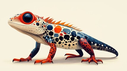 Digital art style, a lizard illustrated with clean lines and vibrant colors, offering a modern, sleek look with a focus on detailed patterns and textures.