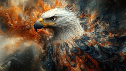 Fototapeta premium Playful, Textured pattern, an eagle portrayed with intricate, lively patterns and dynamic textures, creating an engaging and vibrant image with a sense of movement and energy.